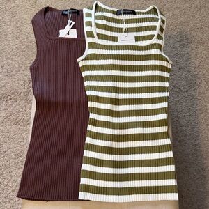 Ribbed Sleeveless Square neck Top in Brown and Olive and White  Women’s size S